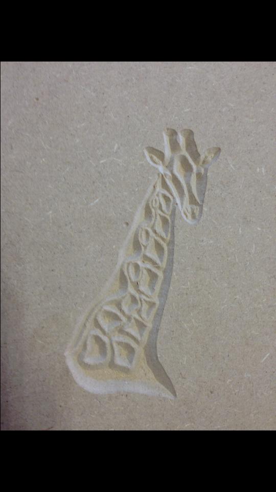 CNC routed sketch of a giraffe.